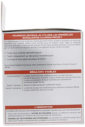 L'Oréal Paris Revitalift Bright Reveal Anti-Aging Exfoliating Peel Pads with Glycolic Acid, Reduce Wrinkles & Brighten Skin, 30 Count (Pack of 1)