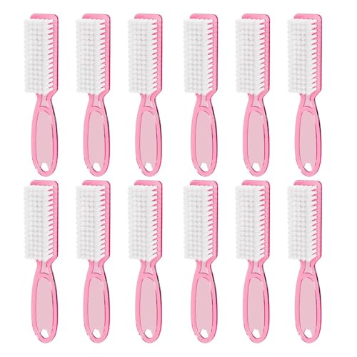 12 Pcs Pink Handle Nail Cleaning Brushes for Manicure & Pedicure