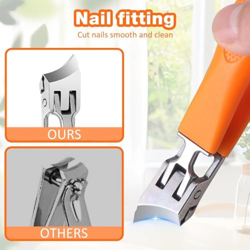 Wegodal Black & Orange Wide Jaw Opening Anti-Splash Slanted Nail Clipper for Fingernails & Toenails - 2025 Upgrade