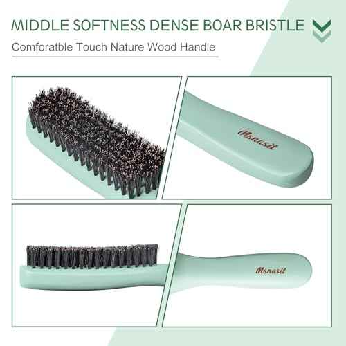 Professional Slick Back Hair Brush, Wood Middel Softness Boar Bristle Hairbrush for Thin and Fine Hair,Nature Wooden Green Color Hair Brush for Smoothing Frizz & Flyaways,Women and Men
