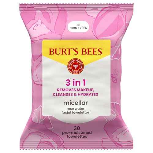 Burt¡¯s Bees Micellar Rose Water Facial Towelettes, 100% Plant Based Cloth; 99% Natural Origin; Remove Makeup, Cleanse, Hydrate; No Greasy, Oily Residue; All Skin Types (Pack May Vary)
