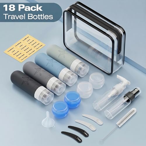 18-Pack Travel Bottles Set, TSA Approved, Leak-Proof Silicone