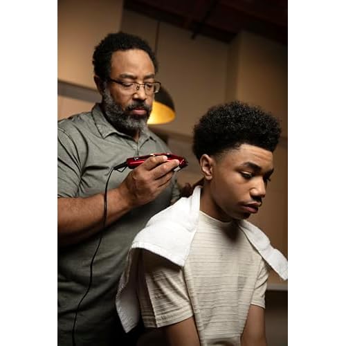 Andis 562940 Ultra Clip Corded Clipper & Trimmer 15-PieceHair Cutting Combo Kit, Stainless Steel Blades, Power Pivot Motor, Whisper Quiet, Hanger Loop, Red
