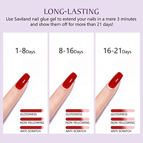 SAVILAND Gel Nail Glue 2pcs 15ML with 2 Basic Colors Nail Extension Kit Clear Nude Nail Strengthen Gel