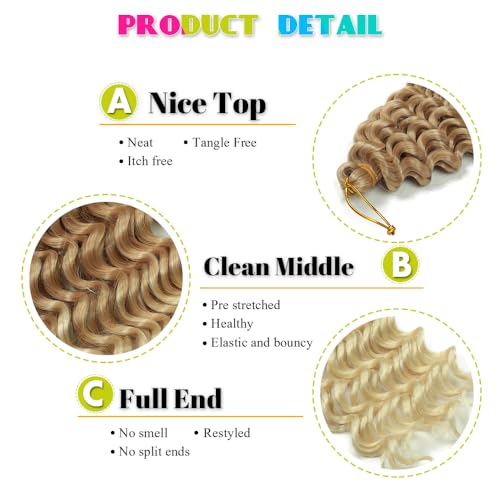 Deep Wave Curly Crochet Hair 22 Inch 3 Packs Curly Braiding Hair Extensions Ocean Wave Crochet Hair for Black Women Wavy Braiding Hair for Boho Box Braids (TBug, 22inch 3pack)