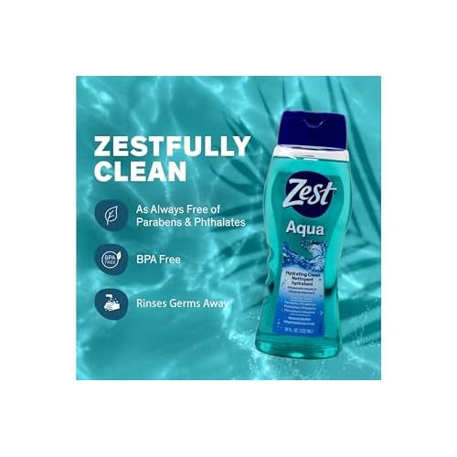 Zest Hydrating Body Wash - Aqua - Moisturizing Body Wash for Men and Women - Bath Soap with Vitamin E - Gentle Paraben Free Formula - 18 oz.