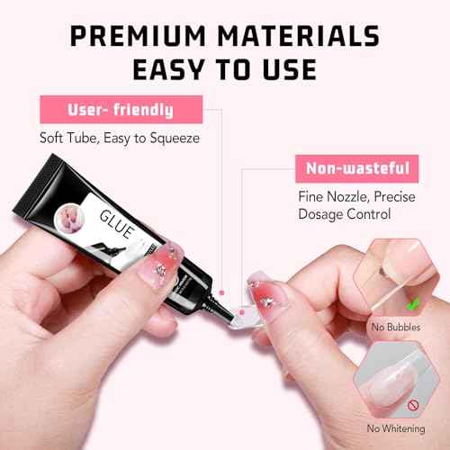 3PCS Semi Solid Nail Glue, Super Strong & Quick Drying Glue for Press On Nails, No UV Lamp Needed, Long Lasting for Acrylic & Fake Nails (15g x3)