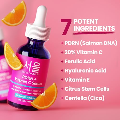 SeoulCeuticals PDRN Serum Salmon DNA Vitamin C Serum ? Korean Skincare Anti Aging PDNR Skin Repair Booster ? K Beauty PDRM Skin Care for Face 1oz (Pack of 2)