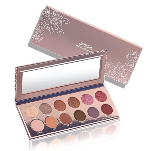 Girlactik Essential Eyeshadow Palette 12-Color | Matte & Metallic Shades, Long-Wear, Blendable Eye Makeup for Everyday & Smoky Looks | Cruelty-Free Beauty