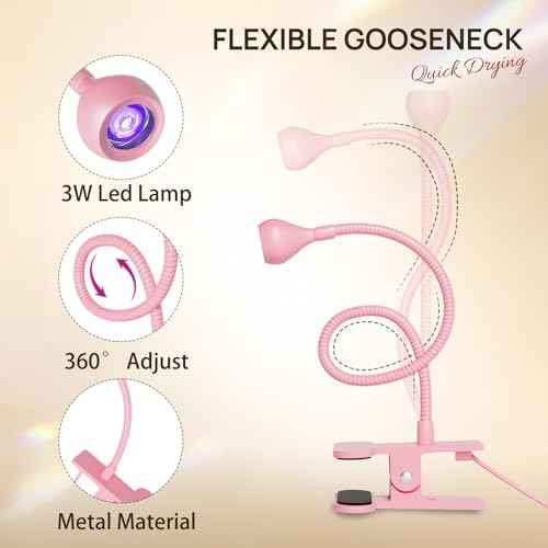 AORAEM UV LED Nail Lamp, Quick Drying UV Light for Gel Nails Foot Control LED Nail Cure Lamp, Flash Cure Light with Gooseneck and Clamp for Gel Nails, Pink