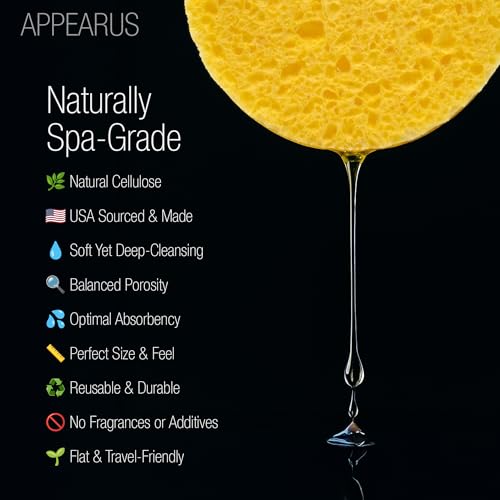 Appearus Natural Cellulose Facial Sponges ? 50 Pack (Compressed) ? Professional Spa Facial Sponge Pads for Cleansing, Exfoliating, Makeup Removal ? Natural Yellow ? Gentle on Sensitive Skin