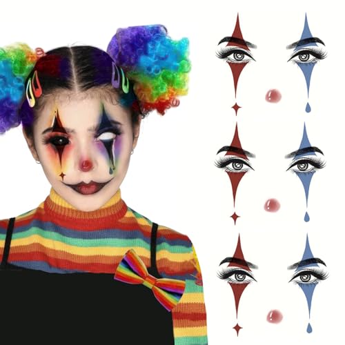 Halloween Face Tattoo Stickers - Clown Makeup, 15 Sheets