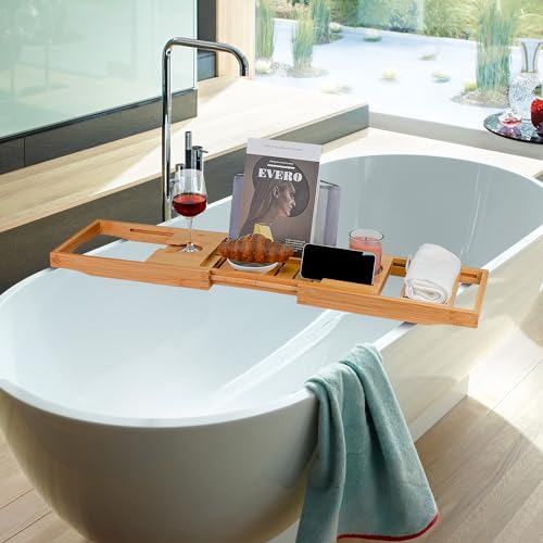 Utoplike Natural Bamboo Bath Caddy Tray for Tub - Adjustable & Elegant
