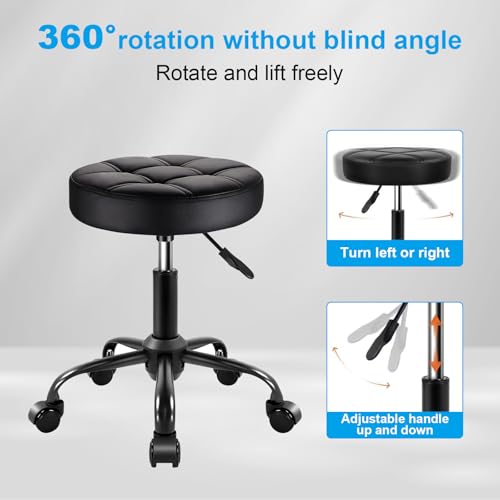 Black Classic Swivel Stool - 360¡Æ Mobility & Adjustable Height Rolling Stool Chair for Salon, Home Office, Kitchen Island, Makeup Vanity