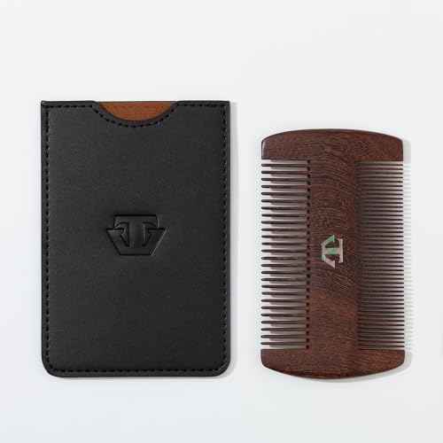 Premium Sandalwood Beard Comb with Mother of Pearl Decoration and Black Case - Traditional Craft Work & The Lux Edition for the Perfect Beard & Mustache Grooming and Gift for Men - TRAWILD (BLACK)
