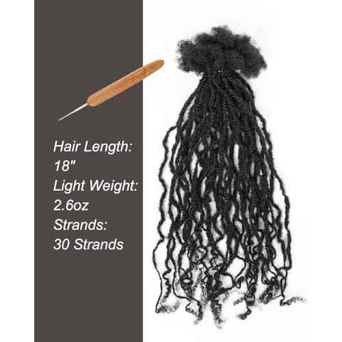 100% Human Hair Deep Wave Dreadlocks Extensions for Women/Men/Kids DIY on Clearance - 18inch Small Size 0.4cm Thin Locs - Natural Black - 30 Strands/Bundle