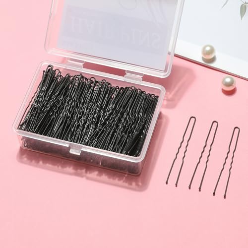 U Shaped Hair Pins -2.4 Inch 250 Count, Professional Hair Styling Pins for Women, Girls, and Hairdressing Salons - Includes Clear Storage Box for Updos and Bun Hair (Black)