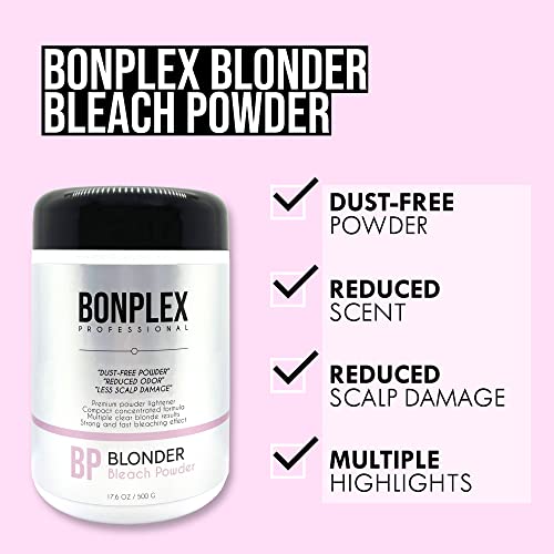 BONPLEX Blonder Bleach Powder | Dust Free | Reduced Odor | Less Scalp Damage | Compact Powder Lightener | Multiple Clear Blonde Results | Strong and Fast Bleach Powder 17.6 oz