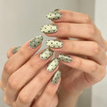 UZJXQ Short Oval Metallic Green Black Polka Dot Press-On Nails - Style-4, Reusable