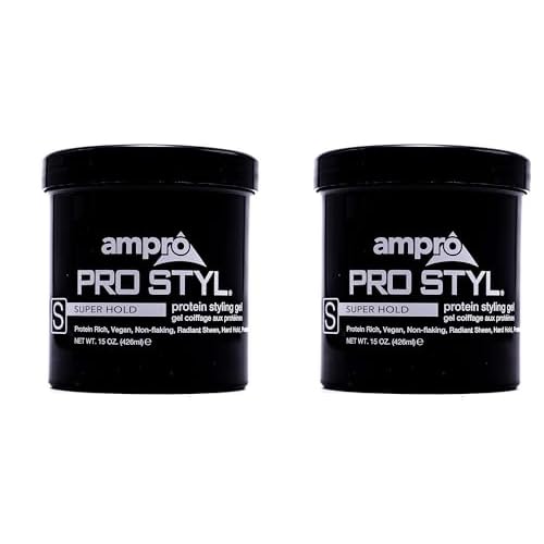 AmPro Pro Styl Protein Styling Gel - Curly Hair Gel for Men and Women - Soy Protein Strengthens Strands - Strong Hold, Frizz Control - 15 oz (Pack of 2)
