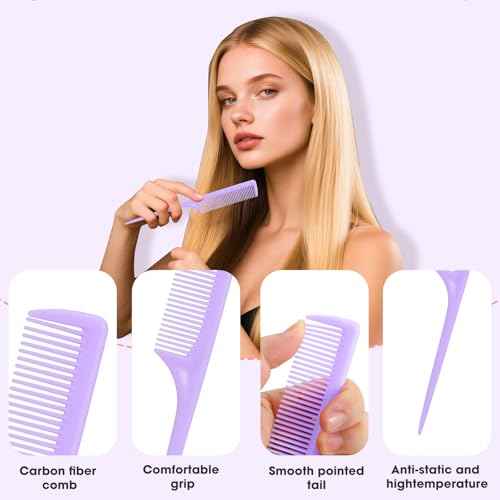 Rat Tail Comb Set-3Pcs Rat Tail Hair Teasing Fine Tooth Combs for Women Girls, Parting &Hair Styling Tools(Black Pink Purple)