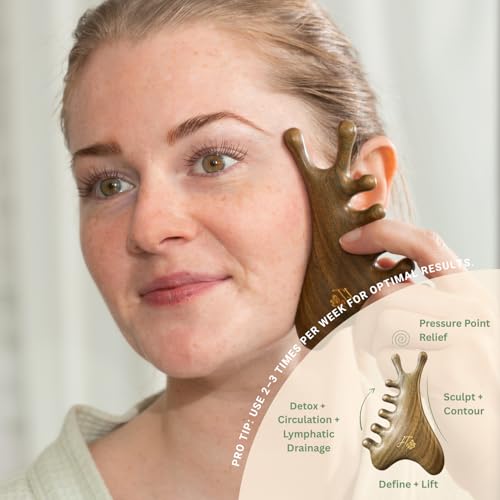 jade & timber Jade Roller & Green Sandalwood Gua Sha Set ? Facial & Body Massage Tools for Lymphatic Drainage & Sculpting - Self Care Gift