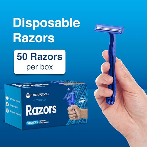 Disposable Razors for Men and Women - Pack of 50 Shavers - 2 Blade Razors, Bulk - for Shaving, Tattoos, Hospitality, and More