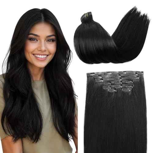 Seamless Clip in Hair Extensions Real Human Hair For Women 125g 20 Inch Jet Black Invisible PU Skin Weft Remy Human Hair Extensions clip ins 7Pcs 18 Clips