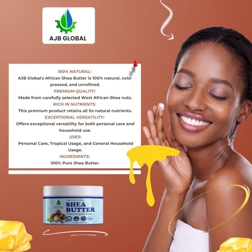 AJB Global African Raw shea butter- Unrefined,100% Pure - Natural Moisturizer for Skin & Hair 8 oz (228) g