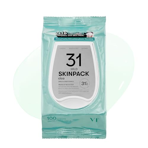 VT COSMETICS Mild Skin Pack (100 Sheets), Toner Pads with Centella Asiatica, Cooling & Hydrating, Gently Exfoliating, Calming & Soothing, Quick Makeup Prep, Korean Skincare (7.40 oz.)