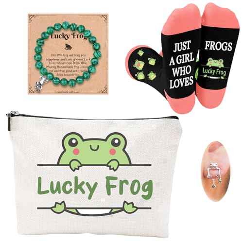Frog Lovers Gift Set - Frog Cosmetic Bag, Bracelets, Socks, Earrings