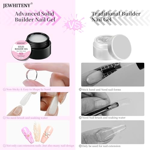 JEWHITENY 12 Colors Non-Sticky Solid Builder Gel Kit with Mini UV Lamp