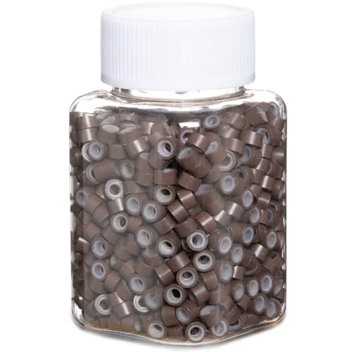 1000pcs 5mm Brown Silicone-Lined Micro Rings for Hair Extensions