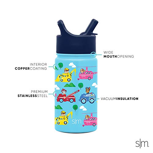 Simple Modern Paw Patrol Kids Water Bottle with Straw Insulated Stainless Steel Toddler Cup for Boys, Girls, School | Summit Collection | 14oz, Paw Patrol Adventures