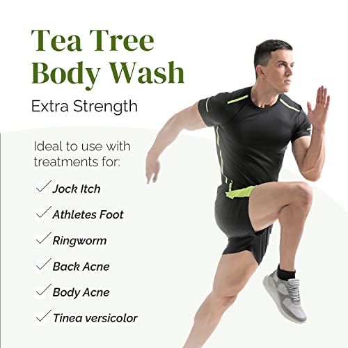 Puriya Tea Tree Body Wash, Use with Jock Itch, Athletes Foot, Body Back Acne Treatment, Moisturizing Natural Body Wash for Men, Women, Dry Skin, Eucalyptus, Mint Oil Shower Gel Soap