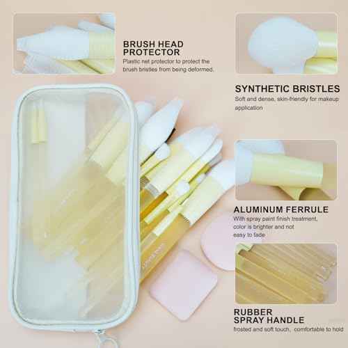 Yellow Make Up Brush Set ? 18PCS Makeup Brushes for Powder, Foundation, Eyeshadow ? With Rubber Coated Handles, Painted Aluminum Ferrules, Travel Bag & 2 Makeup Sponges? For Women & Beginners