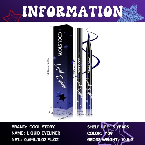 COOL STORY Liquid Eyeliner Waterproof Smudge Proof Eye Liner, 24H Long-Lasting, 0.6ml/0.02 fl.oz (Blue)