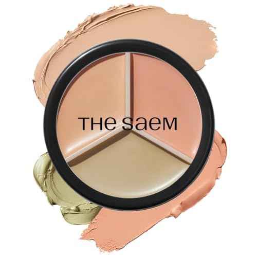 THESAEM Cover Perfection Triple Pot Concealer - 3 Color Concealer with Clear Beige, Green & Peach Shades - Full Coverage to Correct & Conceal Redness, Dark Circles, 01 Correct Beige