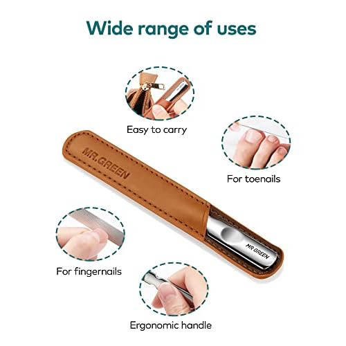 Stainless Steel Nail File with Anti-Slip Handle and Leather Case, 3 pcs Nail Clippers Set Stainless Steel Nail Clippers & Slant EDG Toenail Clipper Cutter