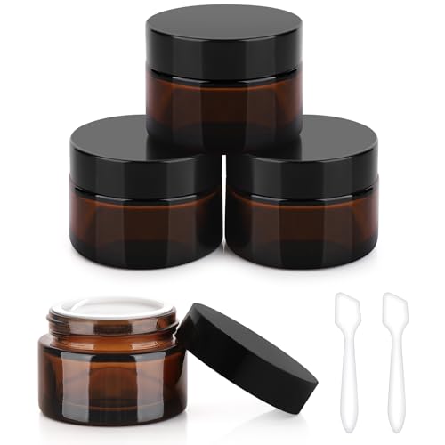 Accmor 1 oz Amber Glass Jars with Lids, 4-Pack