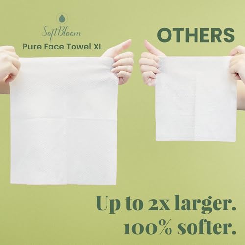 Disposable Face Towels XL for Acne-Prone & Sensitive Skin ? Ultra Soft Biodegradable Viscose Single-Use Facial Towels for Daily Skincare Hygiene & Makeup Removal ? SoftBloom (50 Count)