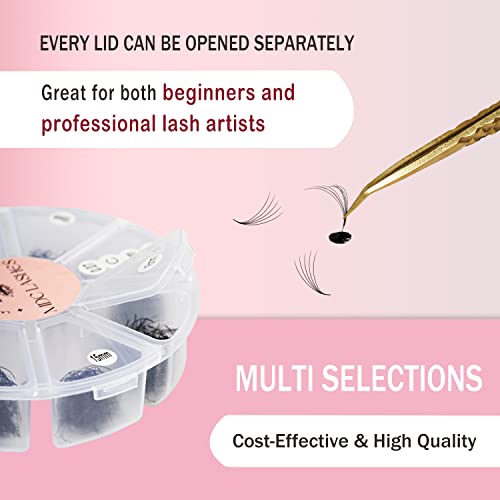 Promade Eyelash Fans Mix Length 1000 Fans Volume Lash Extensions 8D-16D, C/D Curl, 9-16mm Length, 0.05-0.07 Short Stem PBT Synthetic Vegan False Eyelash