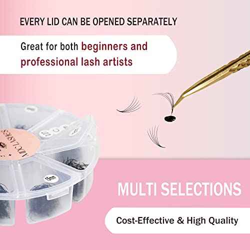 Promade Eyelash Fans Mix Length 1000 Volume Lash Extensions 8D-16D, C D Curl, 9-16mm Length, 0.05-0.07 Short Stem Promade Premade Pre Pro Loose Fans Eyelash Extension, Easy Application
