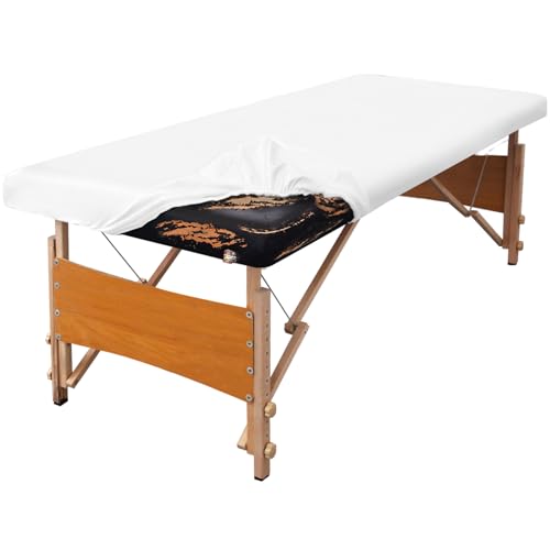 Leather Massage Table Cover Protector Wipeable Massage Table Cover Fitted Replacement Sheet Covers for Massage Bed/Spa Bed/Lash Beds, Fits 28-32" Wide (Pure White, 1Pcs)