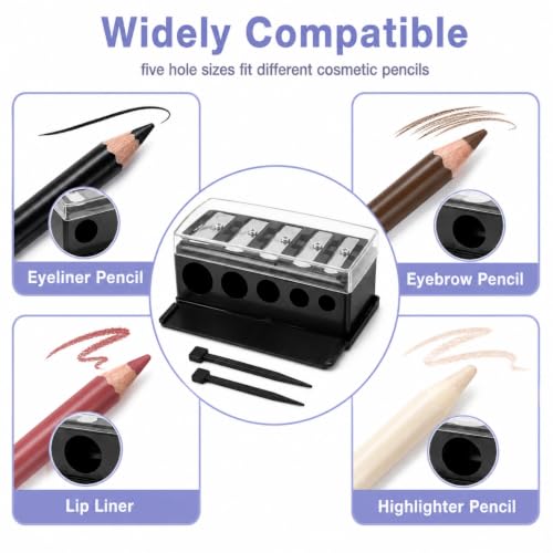5-Hole Makeup Pencil Sharpener with Cap & Brush for Eyeliner, 2-Pack