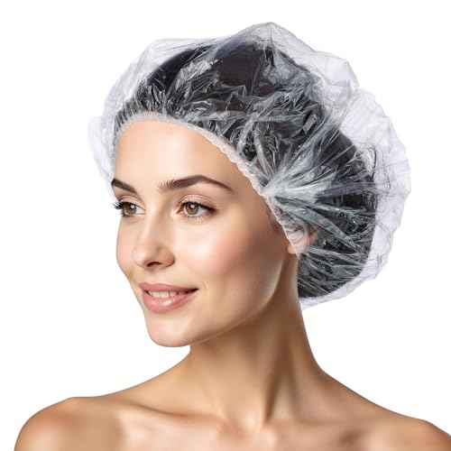 300 Pcs Disposable Shower Caps, 20.5In Large Plastic Bath Caps for Hair Treatment, Spa, Home, Kitchen, Hotel, Travel