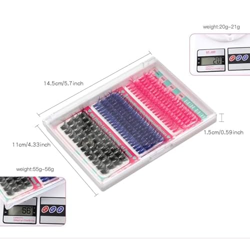 3-Color Eyelash Extension Kit, 60D/80D/100D Fluffy D-Curl Cluster Lashes - Fake Mink Volume Lashes for DIY, Includes 1 Pink Eyelash Curler