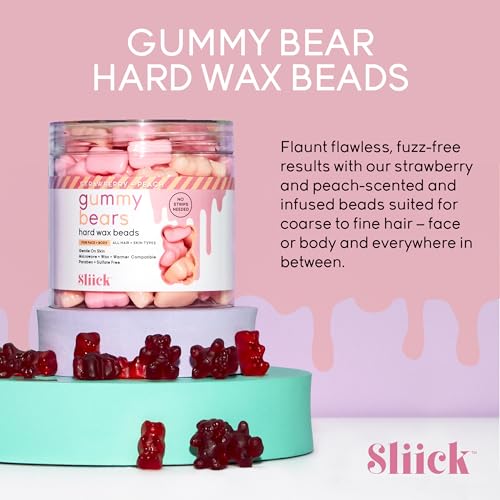 Sliick Hard Wax Beads for Hair Removal, Gummy Bears ? Stripless Wax Beads for Face, Body & Sensitive Skin, 8 oz