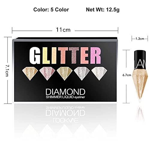 Go Ho Glitter Liquid Eyeliner Set - 5 Colors Metallic Shimmer