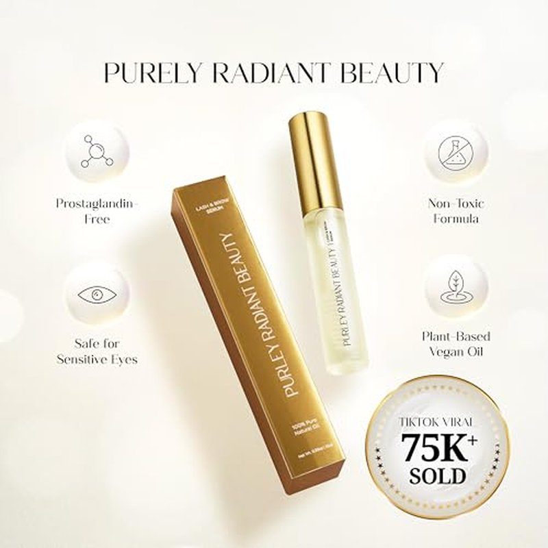 Beauty Eyelash Growth Serum ? Prostaglandin-Free Lash & Brow Enhancer for Longer, Thicker Lashes ? Vegan, Cruelty-Free, Castor Oil Based ? Natural Lash Serum for Growth